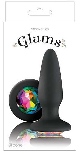 Чёрная силиконовая анальная пробка с радужным кристаллом NS Novelties Rainbow Gem NSN-0510-69 (10,4 см)