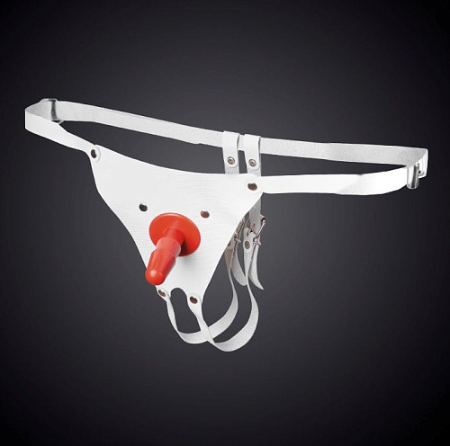 Кожаные белые универсальные трусики со штырьком для насадок Sitabella 3151-3