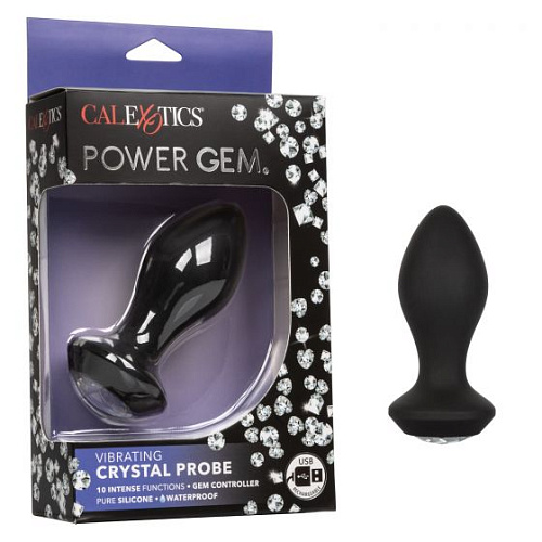 Чёрная анальная пробка с вибрацией и кристаллом California Exotic Novelties Power Gem Vibrating Crystal Probe SE-0385-15-3 (10,75 см)