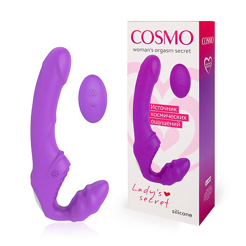 Фиолетовый безремневой страпон с 9 режимами вибрации и пультом ДУ Bior toys CSM-23142